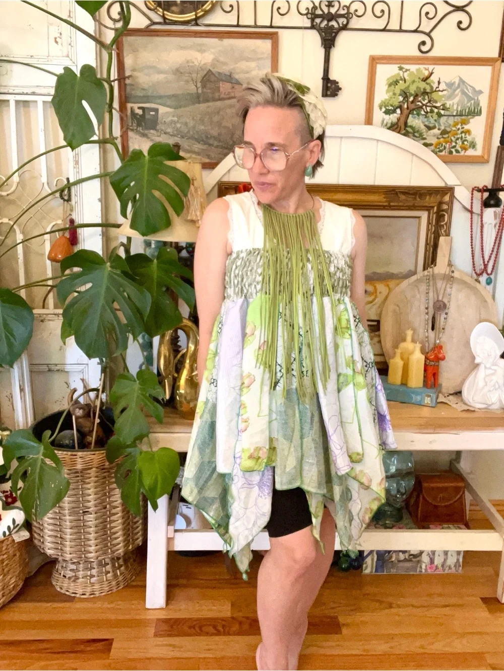 New! The “Green Witch” Fairycore Flowy Scarf Skirt Or Dress Smocked